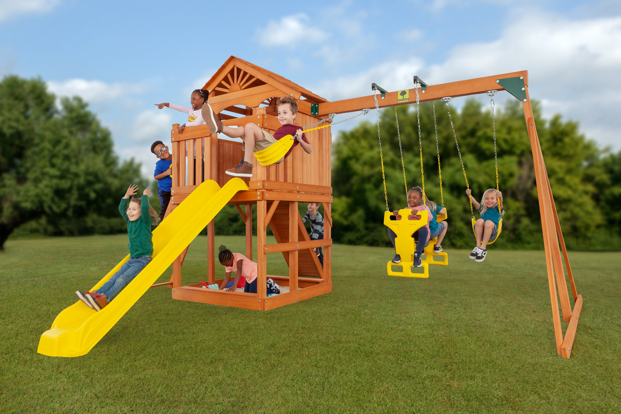 Creative Cedar Designs Timber Valley Swing Set with Wooden Roof Reviews Wayfair